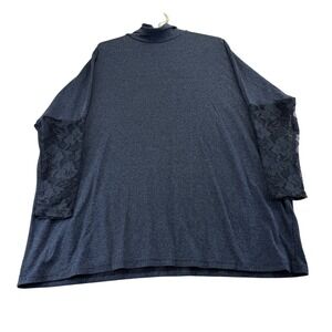 Milan Kiss Top Women M Gray Mock Neck Lace Sleeve Oversized Tunic Knit Casual